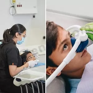 Child receiving conscious sedation for dental procedure